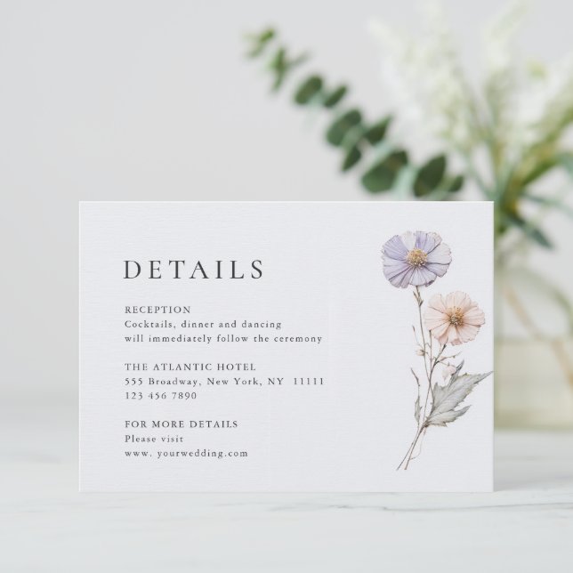 Elegant Watercolor Wild Flowers Wedding Details Enclosure Card (Standing Front)