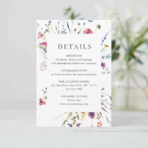 Elegant Watercolor Wild Flowers Wedding Details Enclosure Card