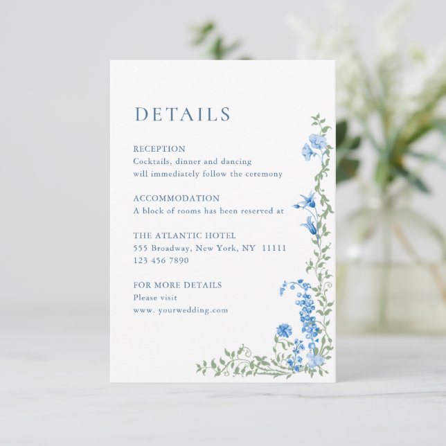 Elegant Watercolor Wild Flowers Wedding Details Enclosure Card (Standing Front)