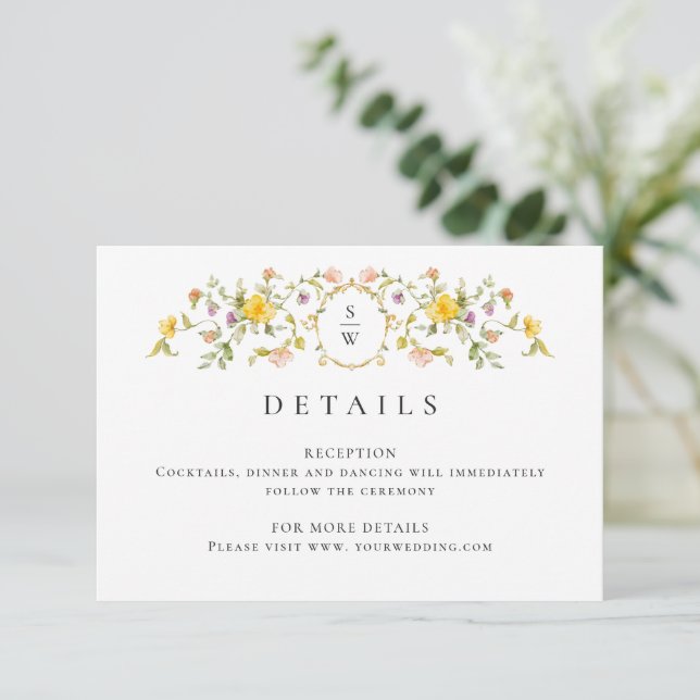 Elegant Watercolor Wild Flowers Wedding Details Enclosure Card (Standing Front)