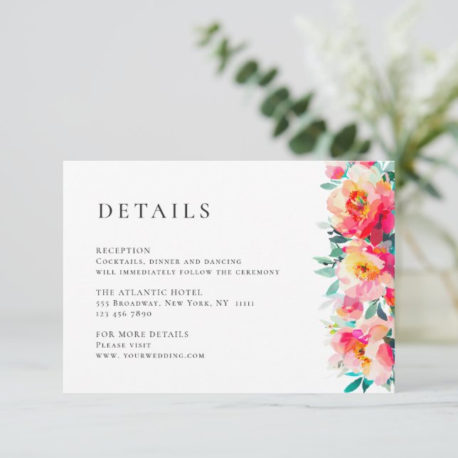Elegant Watercolor Wild Flowers Wedding Details Enclosure Card (Standing Front)