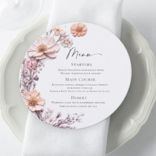 Elegant Watercolor Wild Flowers Wedding Dinner Menu
