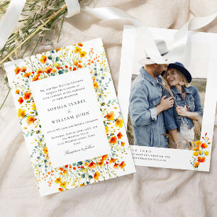Elegant Watercolor Wild Flowers Wedding Invitation