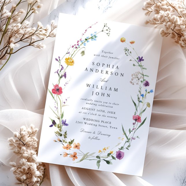 Elegant Watercolor Wild Flowers Wedding Invitation (Creator Uploaded)