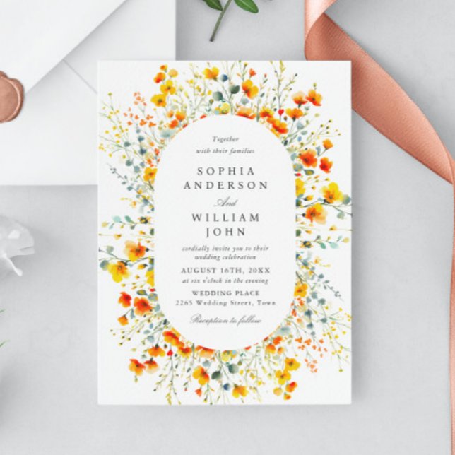 Elegant Watercolor Wild Flowers Wedding Invitation (Creator Uploaded)