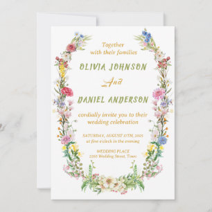 Elegant Watercolor Wild Flowers Wedding Invitation