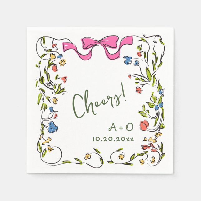 Elegant Watercolor Wild Flowers Wedding Napkin (Front)