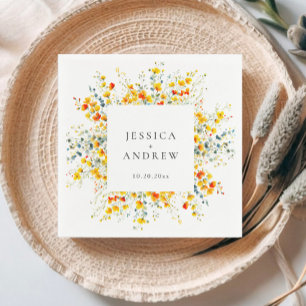 Elegant Watercolor Wild Flowers Wedding Napkin