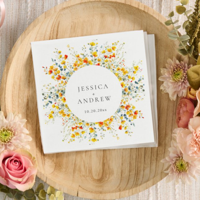 Elegant Watercolor Wild Flowers Wedding Napkin (Creator Uploaded)
