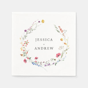 Elegant Watercolor Wild Flowers Wedding Napkin