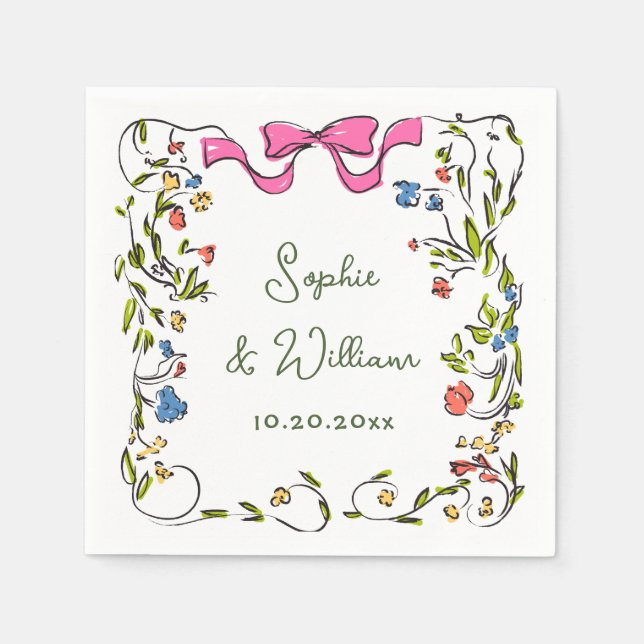 Elegant Watercolor Wild Flowers Wedding Napkin (Front)