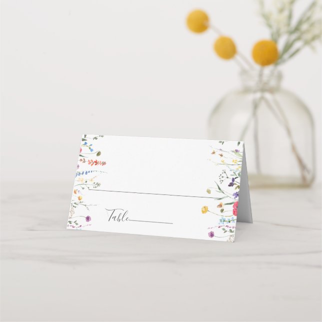 Elegant Watercolor Wild Flowers Wedding Place Card (Front)