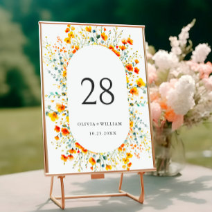 Elegant Watercolor Wild Flowers Wedding Table Number