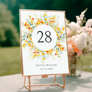 Elegant Watercolor Wild Flowers Wedding Table Number