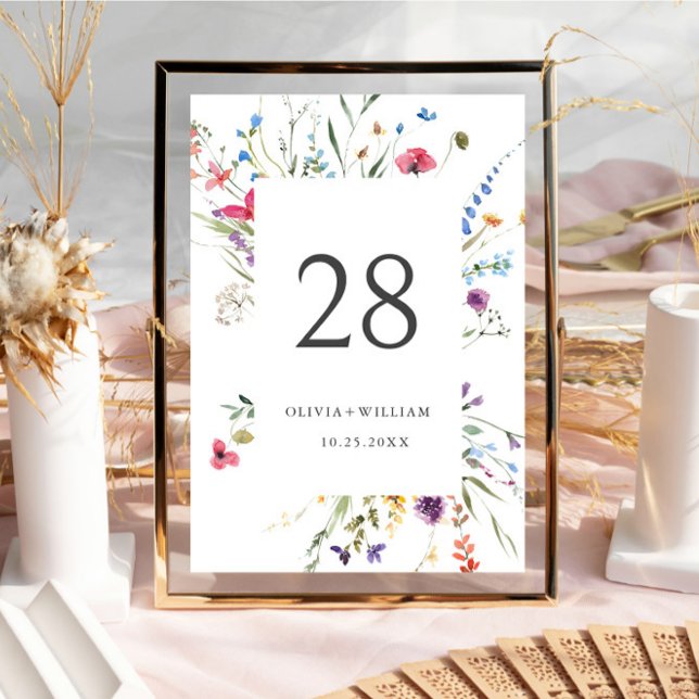 Elegant Watercolor Wild Flowers Wedding Table Number (Creator Uploaded)