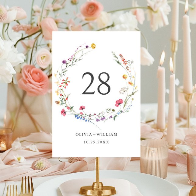 Elegant Watercolor Wild Flowers Wedding Table Number (Creator Uploaded)
