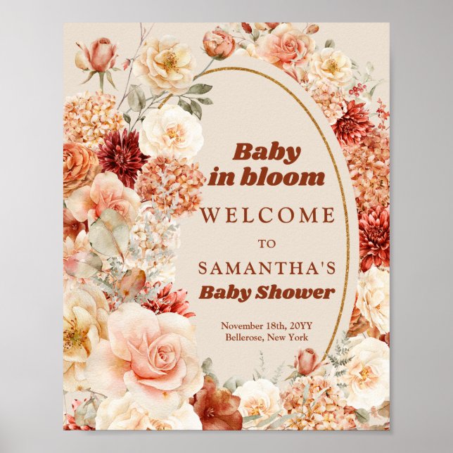 Elegant watercolor wild garden flower Welcome sign (Front)