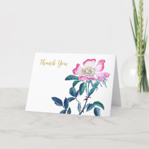 Elegant Watercolor Wild Rose Flower Thank You Card
