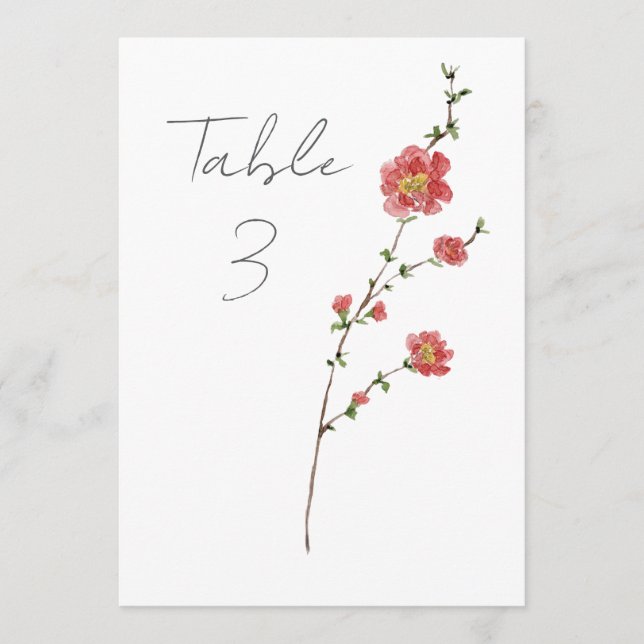 Elegant Watercolor Wild Roses Table Number (Front)