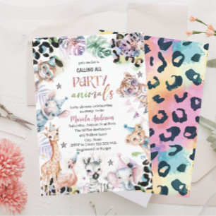 Elegant Watercolor Wild Safari Animals Baby Shower Invitation