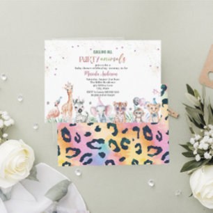 Elegant Watercolor Wild Safari Animals Baby Shower Invitation