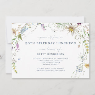 Elegant Watercolor Wildflower 90th Birthday Invitation