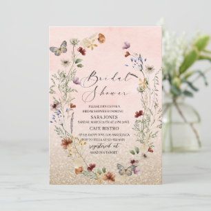 Elegant watercolor wildflower and butterfly Flor Invitation