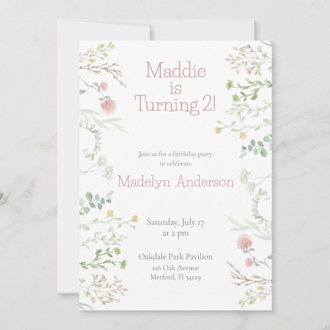 Elegant Watercolor Wildflower Border Birthday Invitation (Front)