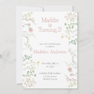 Elegant Watercolor Wildflower Border Birthday Invitation