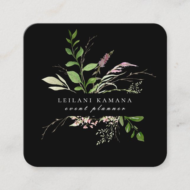 Elegant Watercolor Wildflower Botanical Square Business Card (Front)