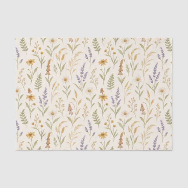 Elegant Watercolor Wildflower Chic Floral Pattern Tissue Paper (Front)