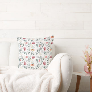 Elegant watercolor wildflower eucaluptus cushion