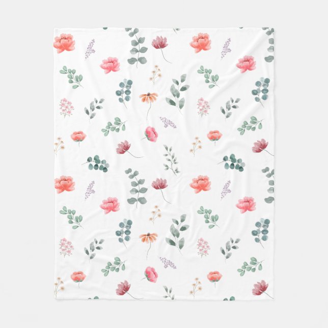 Elegant watercolor wildflower  fleece blanket (Front)