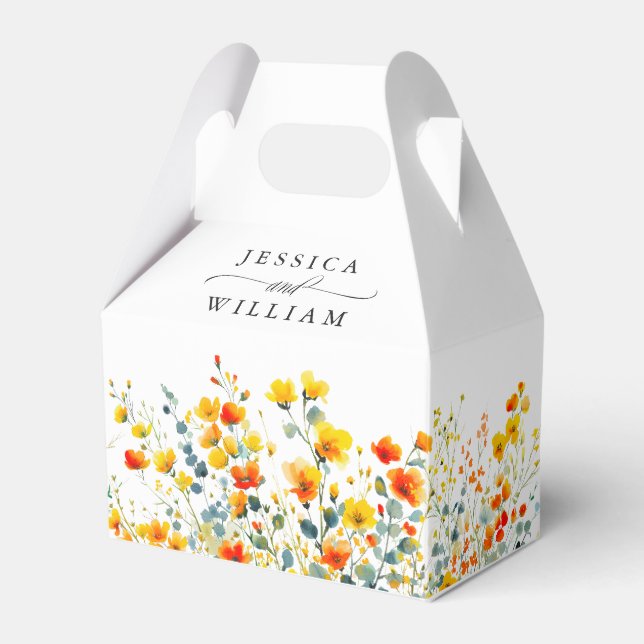 Elegant Watercolor Wildflower Floral Wedding Favour Box (Front Side)