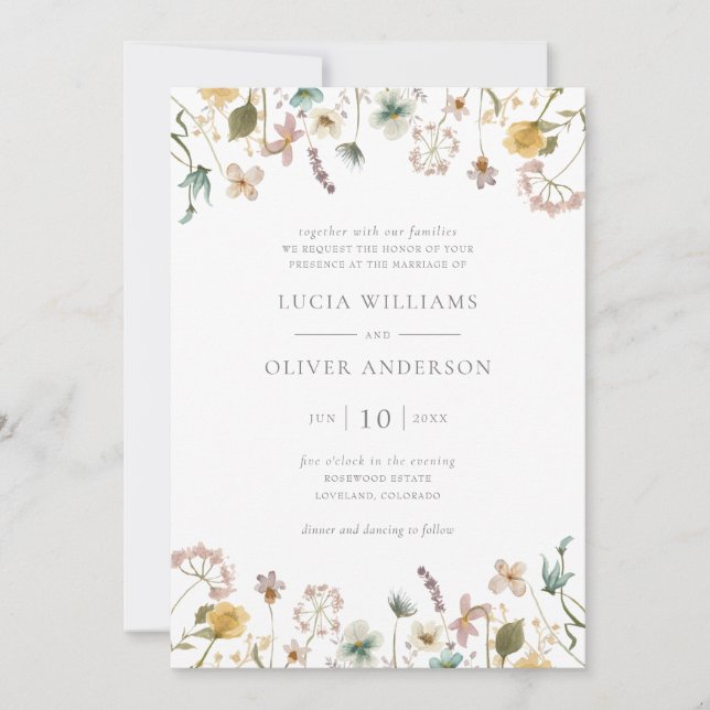 Elegant Watercolor Wildflower Floral Wedding Invitation (Front)