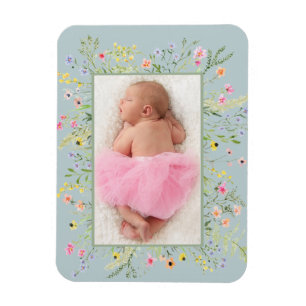 Elegant Watercolor Wildflower Frame Photo Magnet