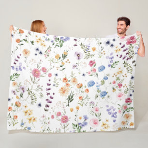 Elegant Watercolor Wildflower Garden Fleece Blanket
