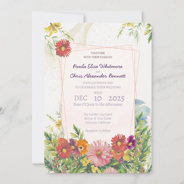 Elegant Watercolor Wildflower Garden Wedding Invitation (Front)