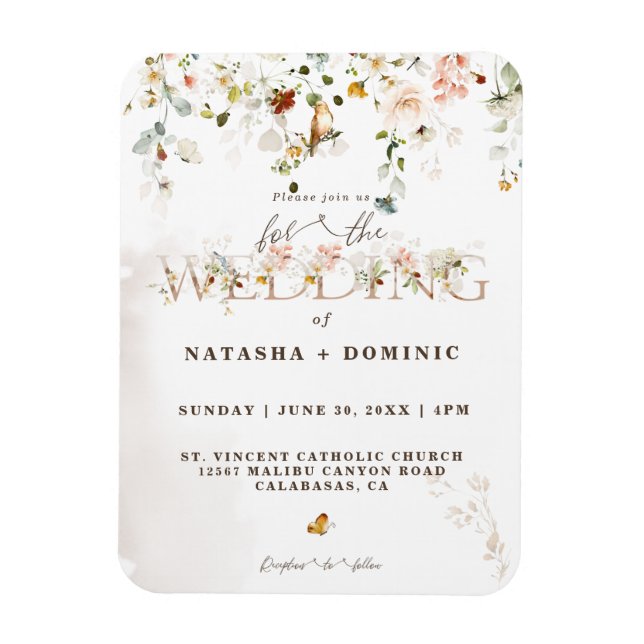 Elegant Watercolor Wildflower Garden Wedding Magnet (Vertical)