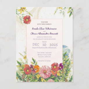 Elegant Watercolor Wildflower Garden Wedding Postcard