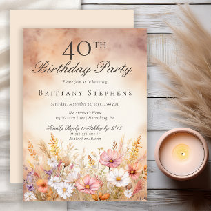 Elegant Watercolor Wildflower Meadow 40th Birthday Invitation