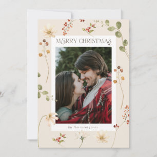 Elegant Watercolor Wildflower Merry Christmas  Holiday Card