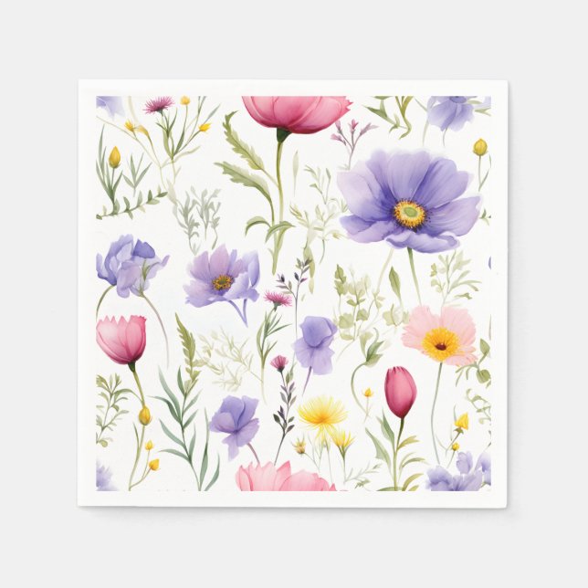 Elegant Watercolor Wildflower Napkin (Front)
