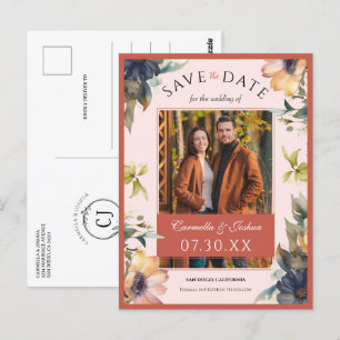 Elegant Watercolor Wildflower Photo Save The Date Postcard