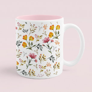 Elegant Watercolor Wildflower Pink Coffee Mug