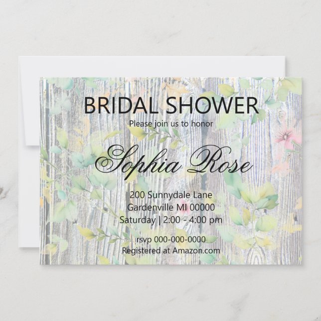Elegant watercolor wildflower rustic bridal shower invitation (Front)