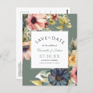 Elegant Watercolor Wildflower Sage Save The Date Postcard