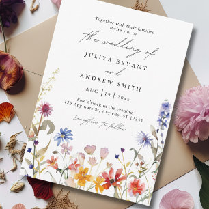 Elegant watercolor wildflower script wedding invitation