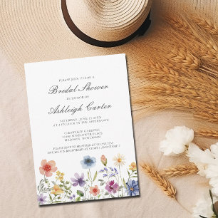Elegant Watercolor Wildflower Spring Bridal Shower Invitation