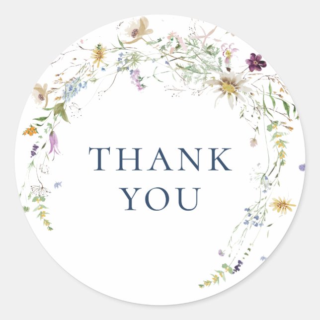 Elegant Watercolor Wildflower Thank You Sticker (Front)